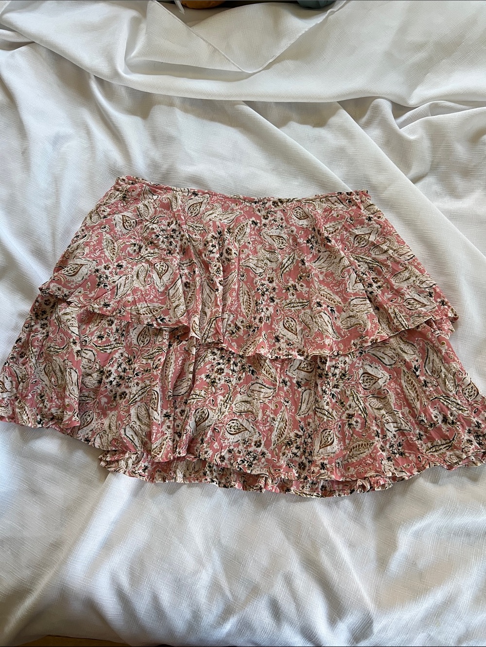 Pink Paisley Tiered Mini Skirt - Women's
